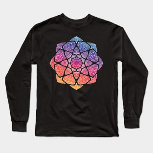 Sunset Watercolor Crystal Mandala - White Outline Long Sleeve T-Shirt